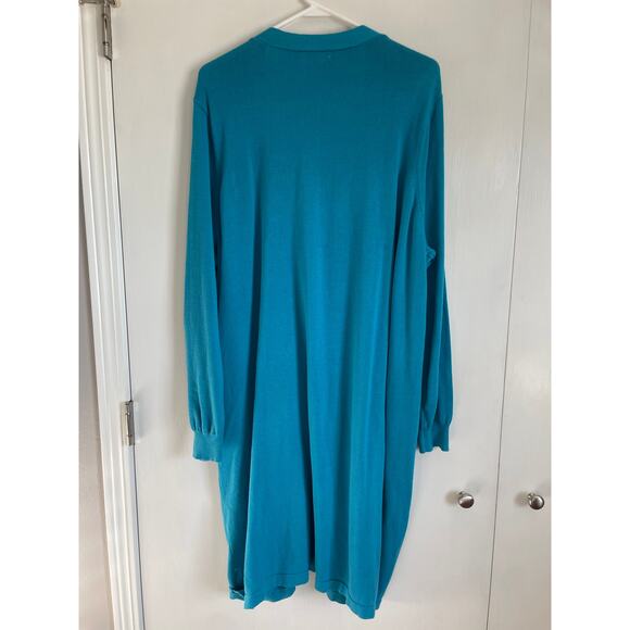 Woman Within aqua blue button front shaker cardigan sweater cotton duster 22/24 - Picture 2 of 7